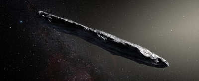 Vue d'artiste de l'objet interstellaire 2017 U1, nommé 'Oumuamua'