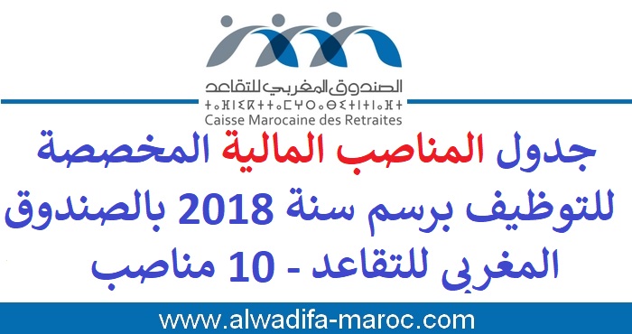 الصندوق المغربي للتقاعد: جدول المناصب المالية المخصصة للتوظيف برسم سنة 2018 بالصندوق المغربي للتقاعد - 10 مناصب 